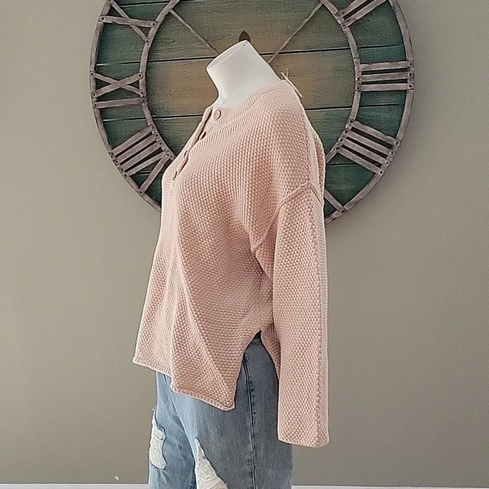 Free People Beach Hailee Waffle Knit Henley Sweater
